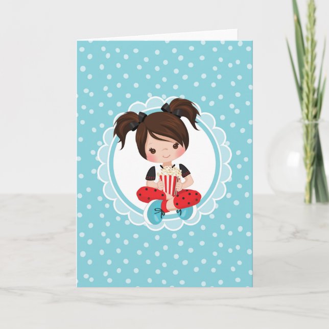 Tarjeta Brunette Movie Chica Night con Popcorn (Anverso)