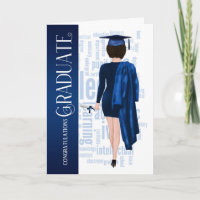 Brunette Mujer Blue Cap y Graduada de Guisantes