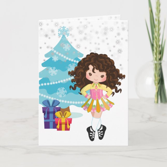Tarjeta Brunette Navidades de invierno irlandeses bailarin (Anverso)