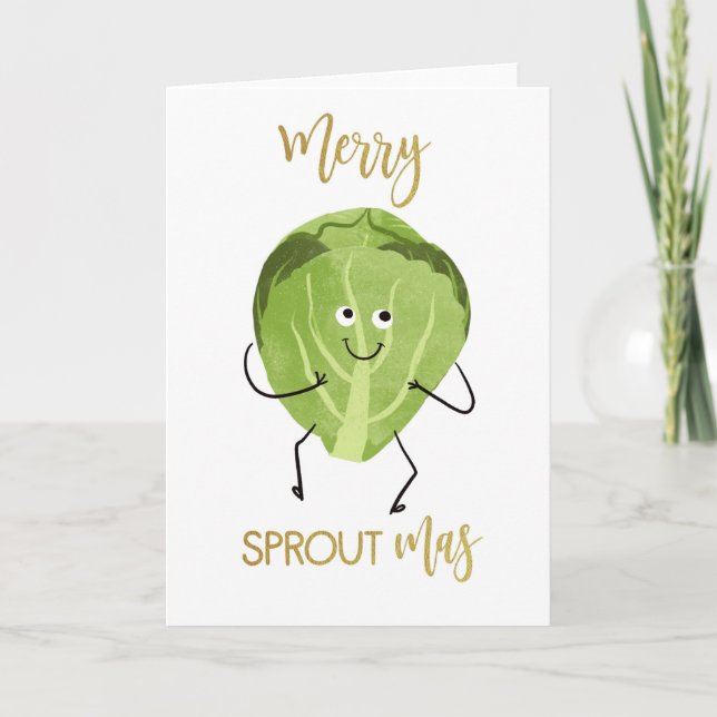 Tarjeta brussel sprout divertidos saludos de navidad verde (Anverso)