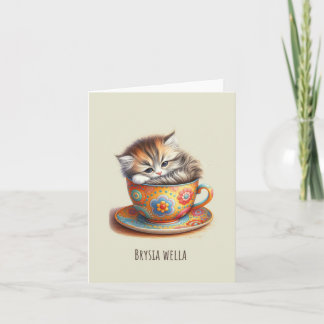 Tarjeta Brysia Wella: Gatito en el Teacup se pone bien pro