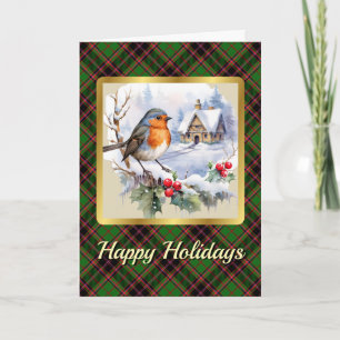Tarjeta Buchan Tartan w/Robin Navidad Personalizada