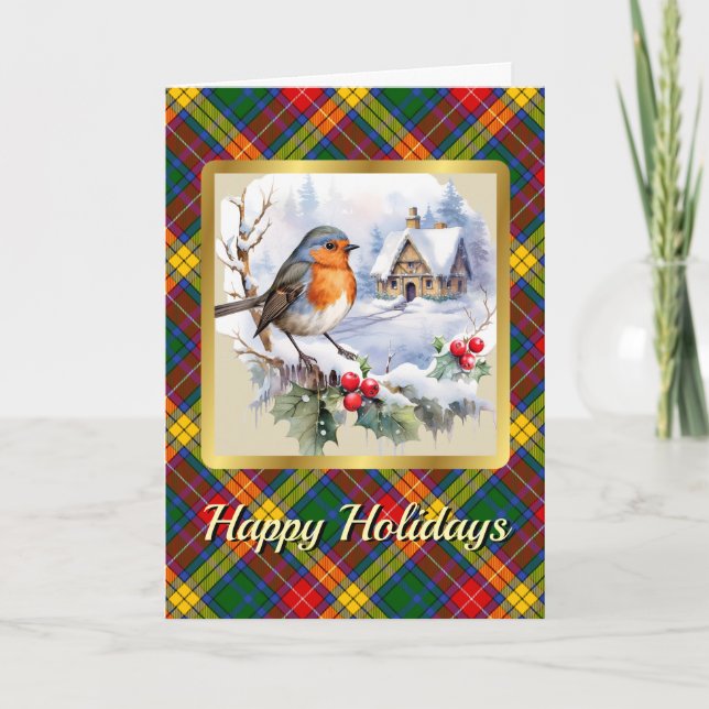 Tarjeta Buchanan Tartan w/Robin Xmas Personalizadas (Anverso)