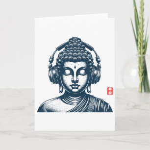 Tarjeta Buda con auriculares Vintage Retro Gris, Uni
