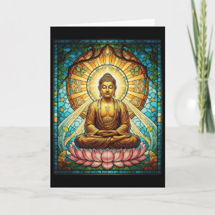 Tarjeta Buda de vidrio emplomado budismo zen meditación es
