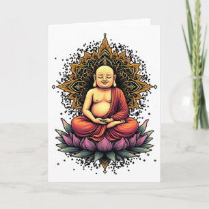 Tarjeta Buda meditando Arte Espiritual Estilo Vintage Yoga