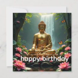 Tarjeta Buda tranquilo, cascada, mariposas, Lotus
