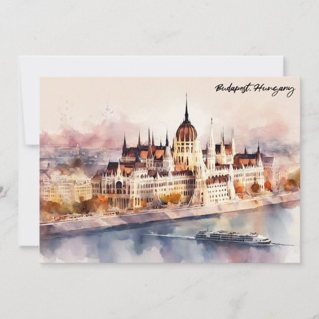 Tarjeta Budapest Hungary Watercolor Painting Panorama View (Anverso)