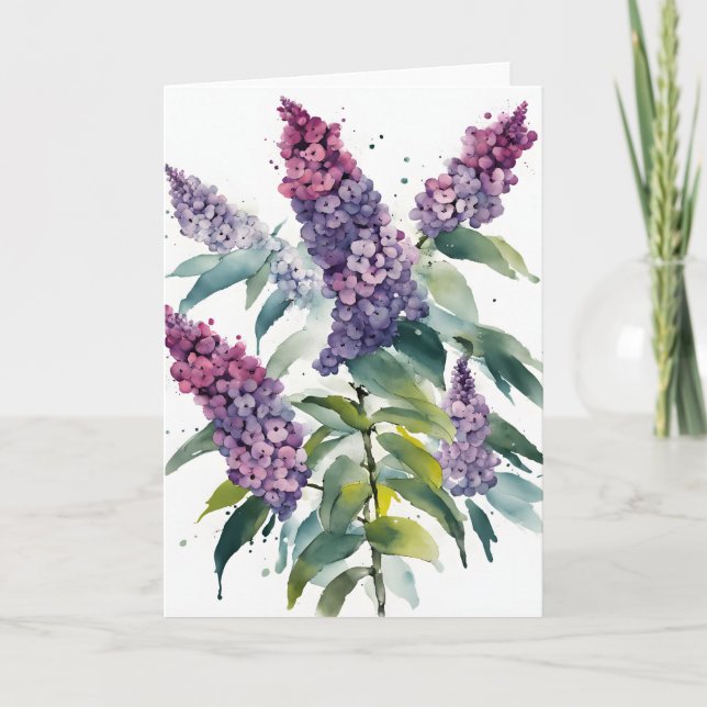 Tarjeta Buddleia - Watercolor flowers (Anverso)