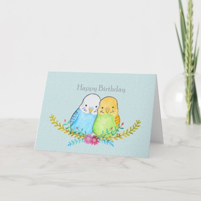 Tarjeta Budgie cumpleaños Cute Parakeet mascota amante de  (Anverso)