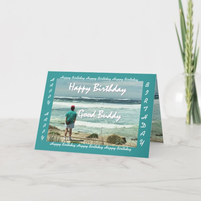 Tarjeta BUEN COMPINCHE - feliz cumpleaños - hombre y olas (Anverso)