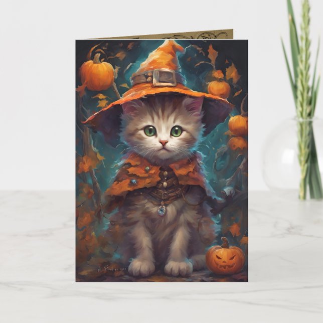 Tarjeta Buen Gatito De Brujas, Saludo De Gato De Halloween (Anverso)