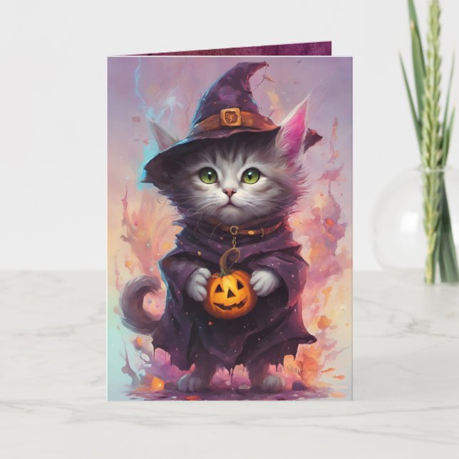 Tarjeta Buen Kitty, Gato de Halloween lindo saludo (Anverso)