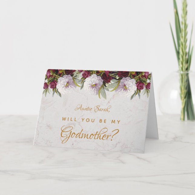 Tarjeta Buena propuesta Borgoña Floral Peonies Marble (Anverso)