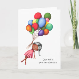 Tarjeta Buena suerte Chica negro con globos