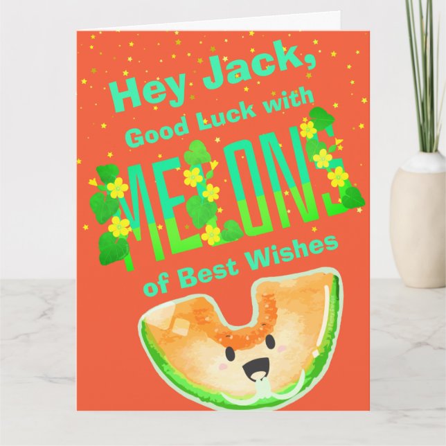 Tarjeta Buena suerte con los melones de los mejores deseos (Anverso)