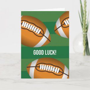 Tarjeta Buena suerte en tu campo de pruebas de fútbol y bo