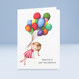 Tarjeta Buena suerte en tu Chica de aventuras con globos