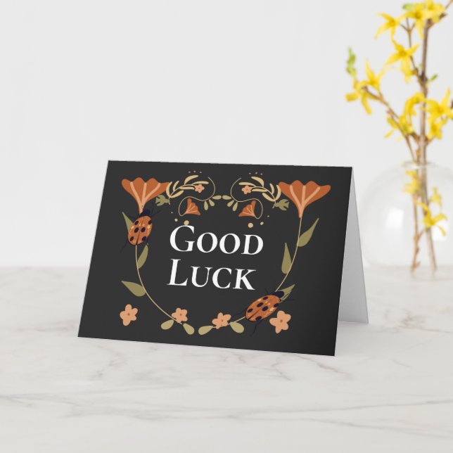 Tarjeta Buena Suerte Ladybug Floral (flor amarilla)