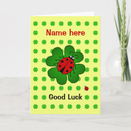 Tarjeta Buena suerte nombre personalizado ladybird clover