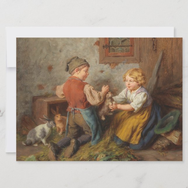 Tarjeta Buenos Amigos (Jóvenes Jugando Con Conejo Mascota) (Anverso)