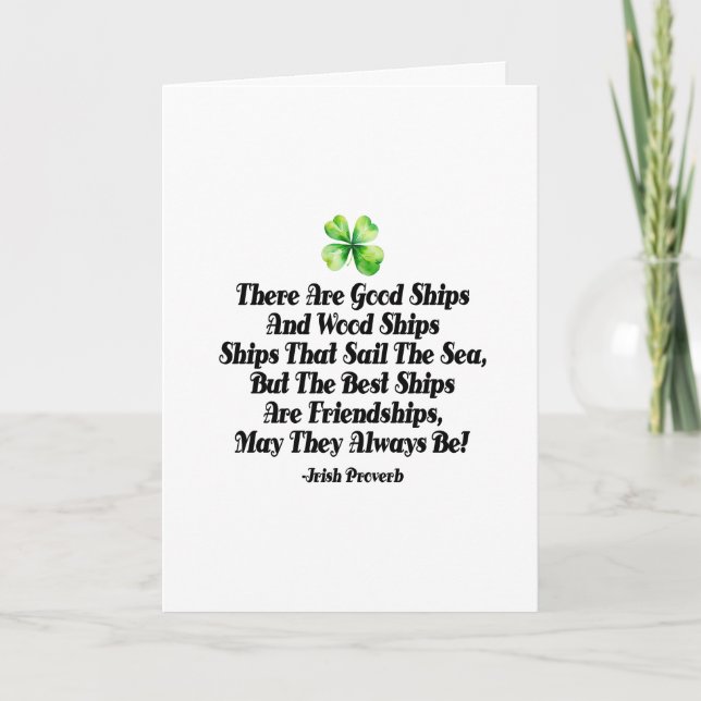 Tarjeta Buenos barcos, buenos amigos cita de refrán irland (Anverso)