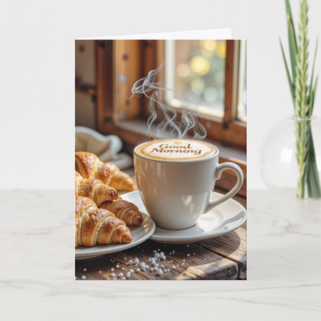 Tarjeta Buenos Días Café Con Croissants (Anverso)
