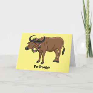 Tarjeta Búfalo de agua con flores ilustracion personalizad