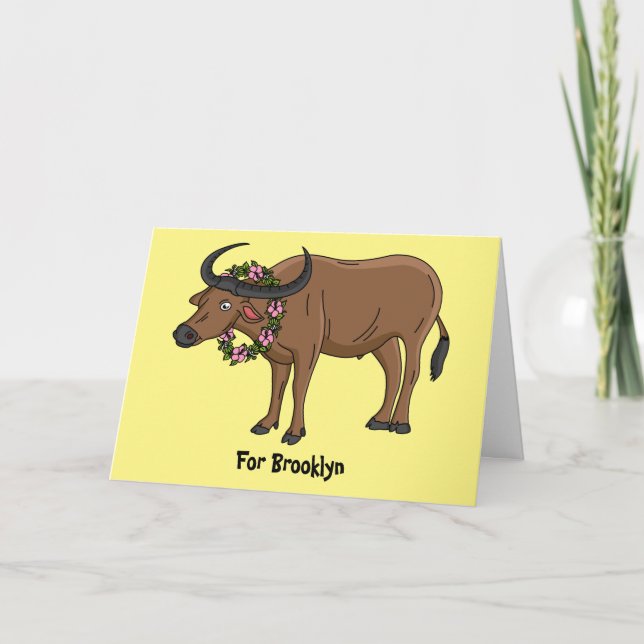 Tarjeta Búfalo de agua con flores ilustracion personalizad (Anverso)