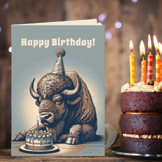 Tarjeta Búfalo de Retro Bison Happy Birday