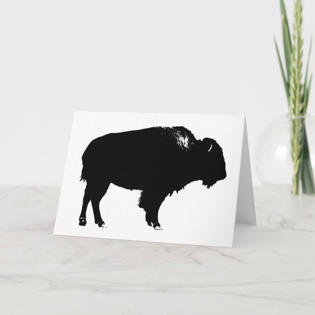 Tarjeta Búfalo negro y blanco de Bison Silhouette Pop Art (Anverso)