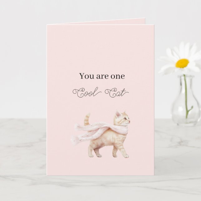 Tarjeta Bufanda Cumpleaños Cool Cat Blush Rosa (Planta pequeña)