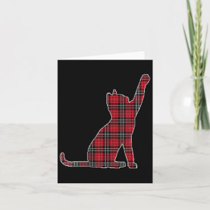 Tarjeta Bufanda de cuadros roja de mujer, gato a juego fam