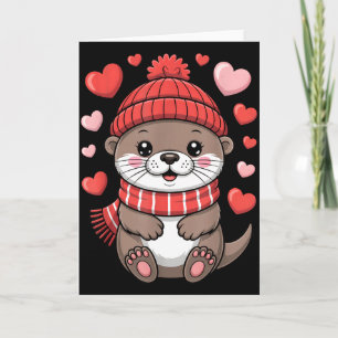 Tarjeta Bufanda de invierno corazones día de San Valentín