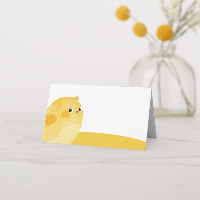 Tarjeta bufé de Pascua en blanco con pollo amarill (Anverso)