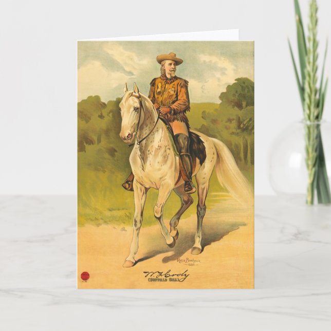 Tarjeta Buffalo Bill Cody en caballo (Anverso)