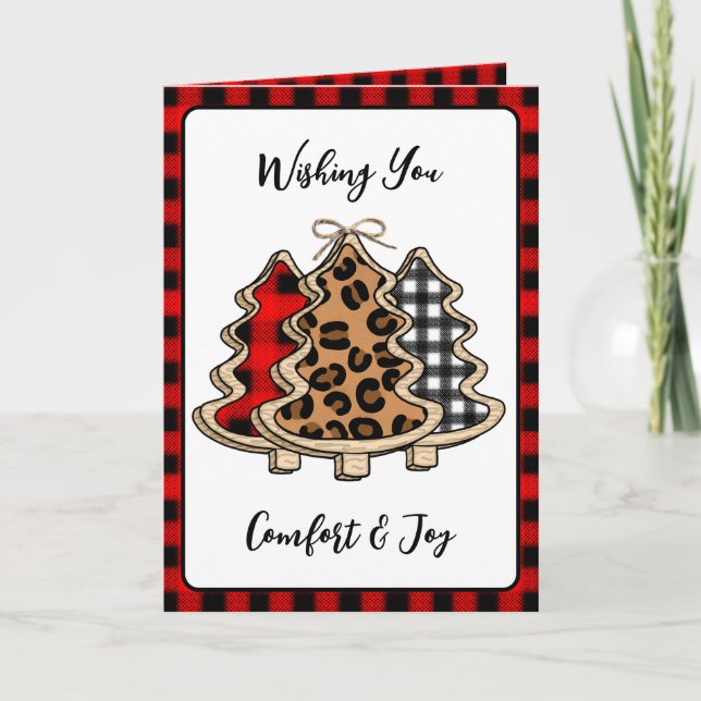 Tarjeta Buffalo Plaid, Gingham y Leopard Print Christma (Anverso)