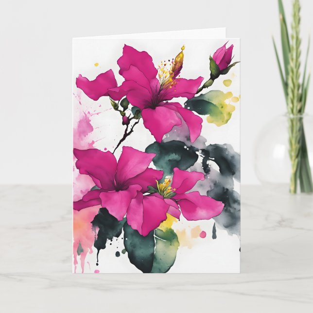 Tarjeta Buganvilla - Flores acuarela (Anverso)