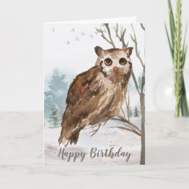 Tarjeta Búho acuarela feliz cumpleaños