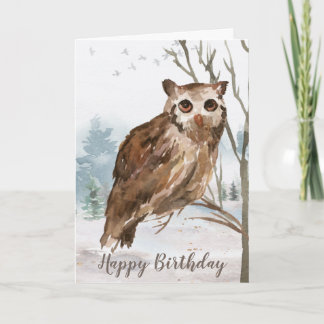 Tarjeta Búho acuarela feliz cumpleaños