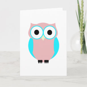 Tarjeta Búho azul y rosa lindo Gracias Cartas