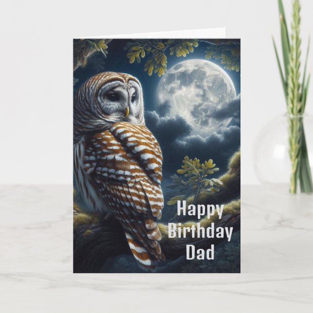 Tarjeta Búho Barrado y Cumpleaños del Papá Luna  (Anverso)
