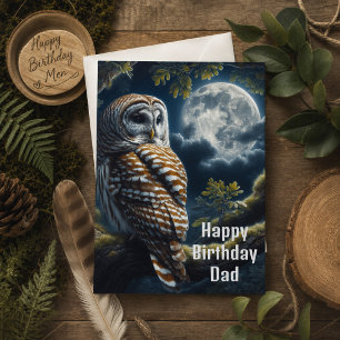Tarjeta Búho Barrado y Cumpleaños del Papá Luna