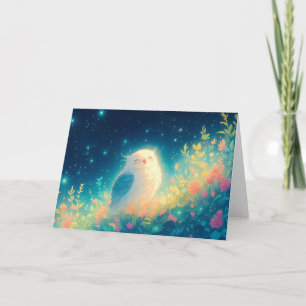 Tarjeta Búho blanco bajo un cielo nocturno estrellado