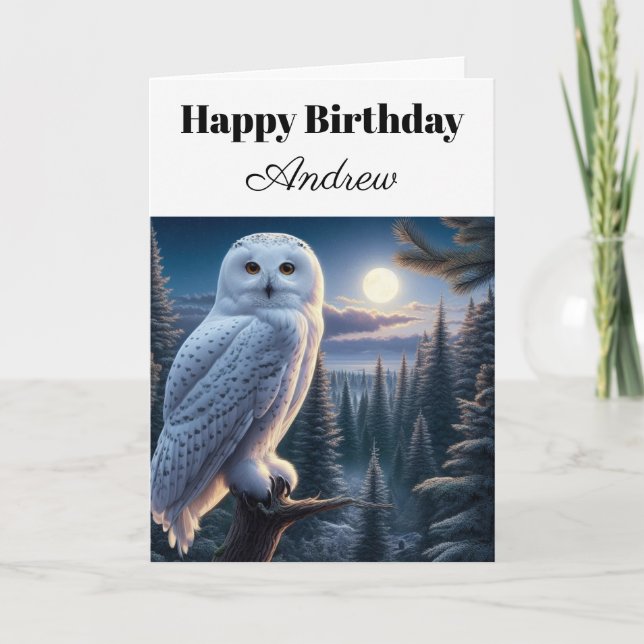Tarjeta Búho Blanco Personalizado Feliz Cumpleaños  (Anverso)
