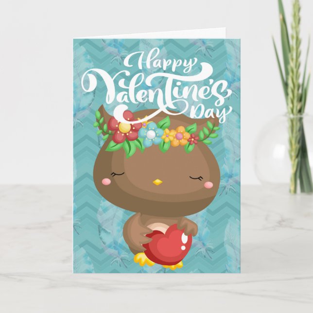 Tarjeta Búho Boho Feliz Día de San Valentín (Anverso)