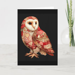 Tarjeta Búho Caprichoso de Parche con Patrón de Corazones