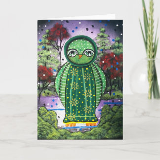 Tarjeta Búho caprichoso del ARTE POPULAR cerca POR la