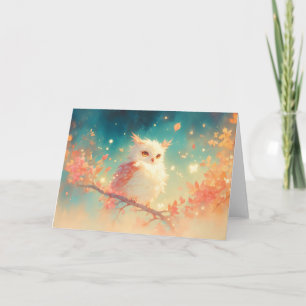Tarjeta Búho Celestial Posado en un Resplandor Otoñal