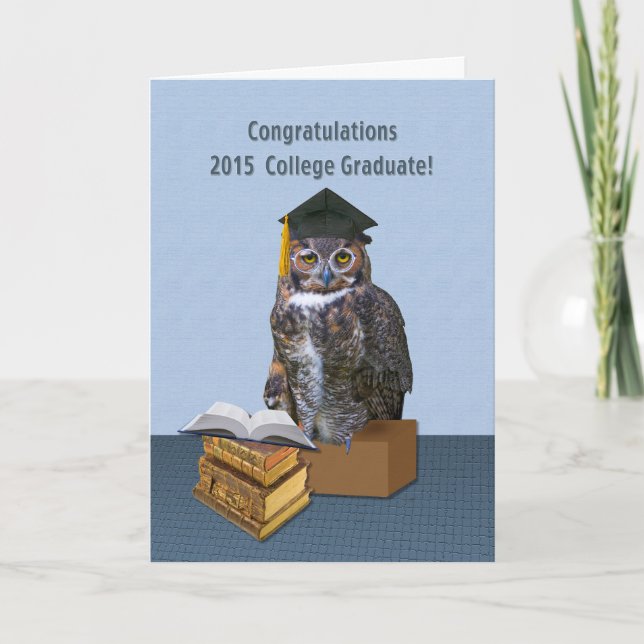 Tarjeta Búho chistoso 2015 de la graduación de la (Anverso)